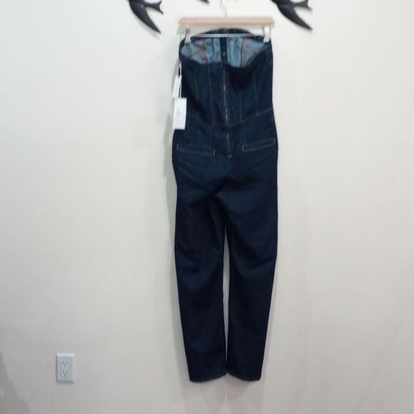 NEW! Anthropologie Pilcro Dark Denim Corset Wide Leg Jumpsuit - Size 12 - Picture 6 of 13